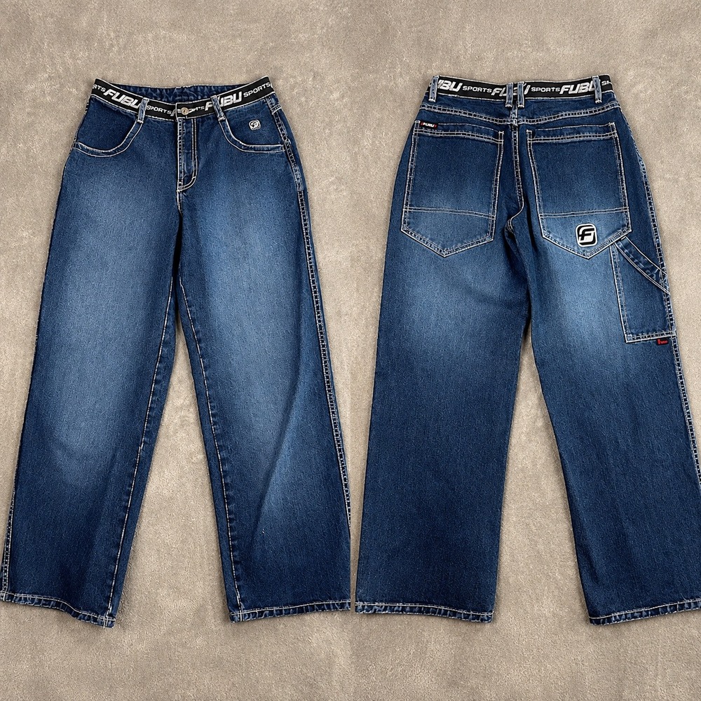 Vintage Y2K Fubu Cargo Jeans Womens 9/10 Wide Leg Baggy Grunge 90s